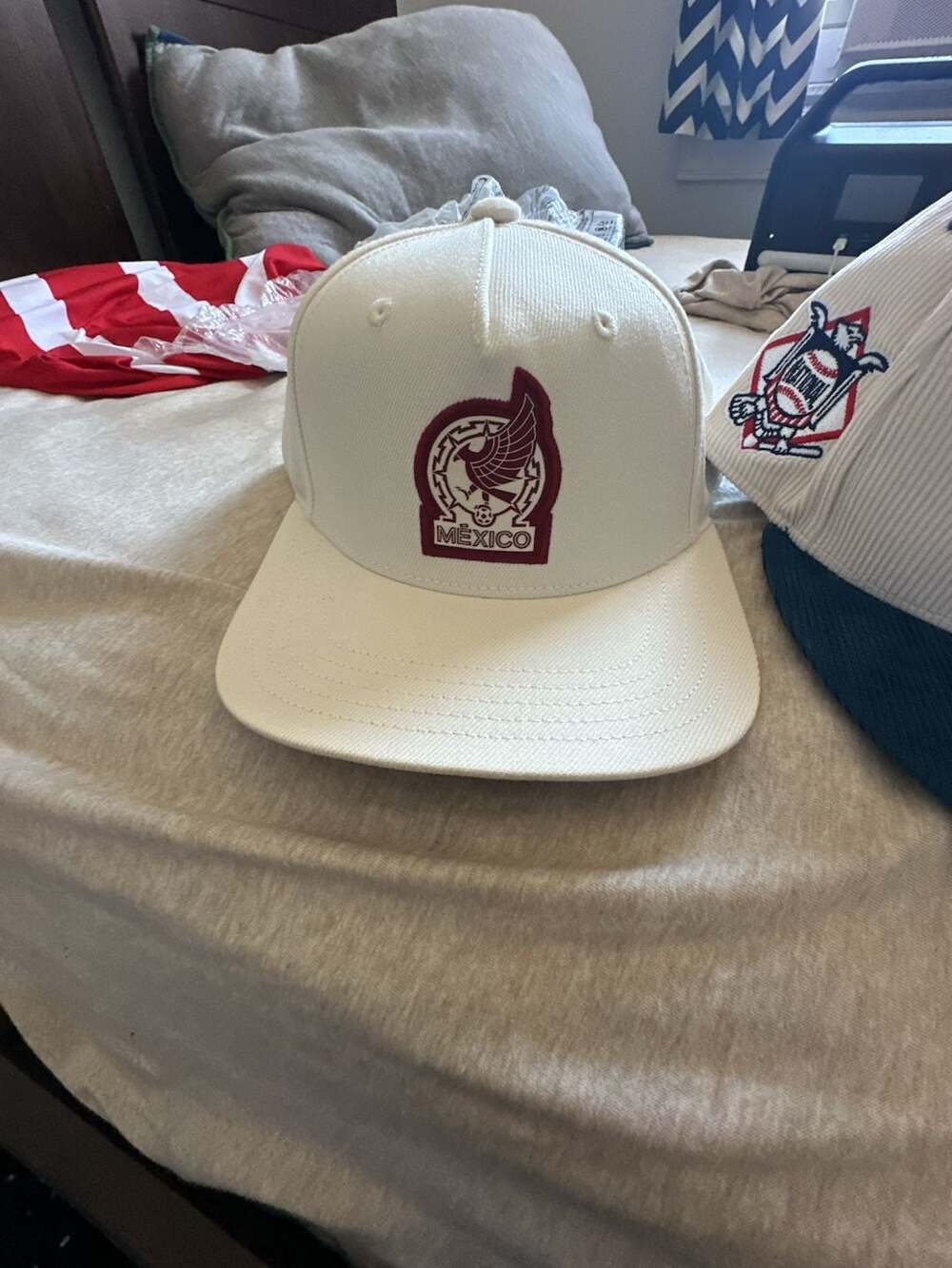 327 Hats Soccer Mexico Blanco White Embroidered Hat